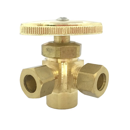 JONES STEPHENS 1/2" SWT x 3/8" OD x 3/8" OD Rough Brass 3-Way Supply Stop, Angle S10421